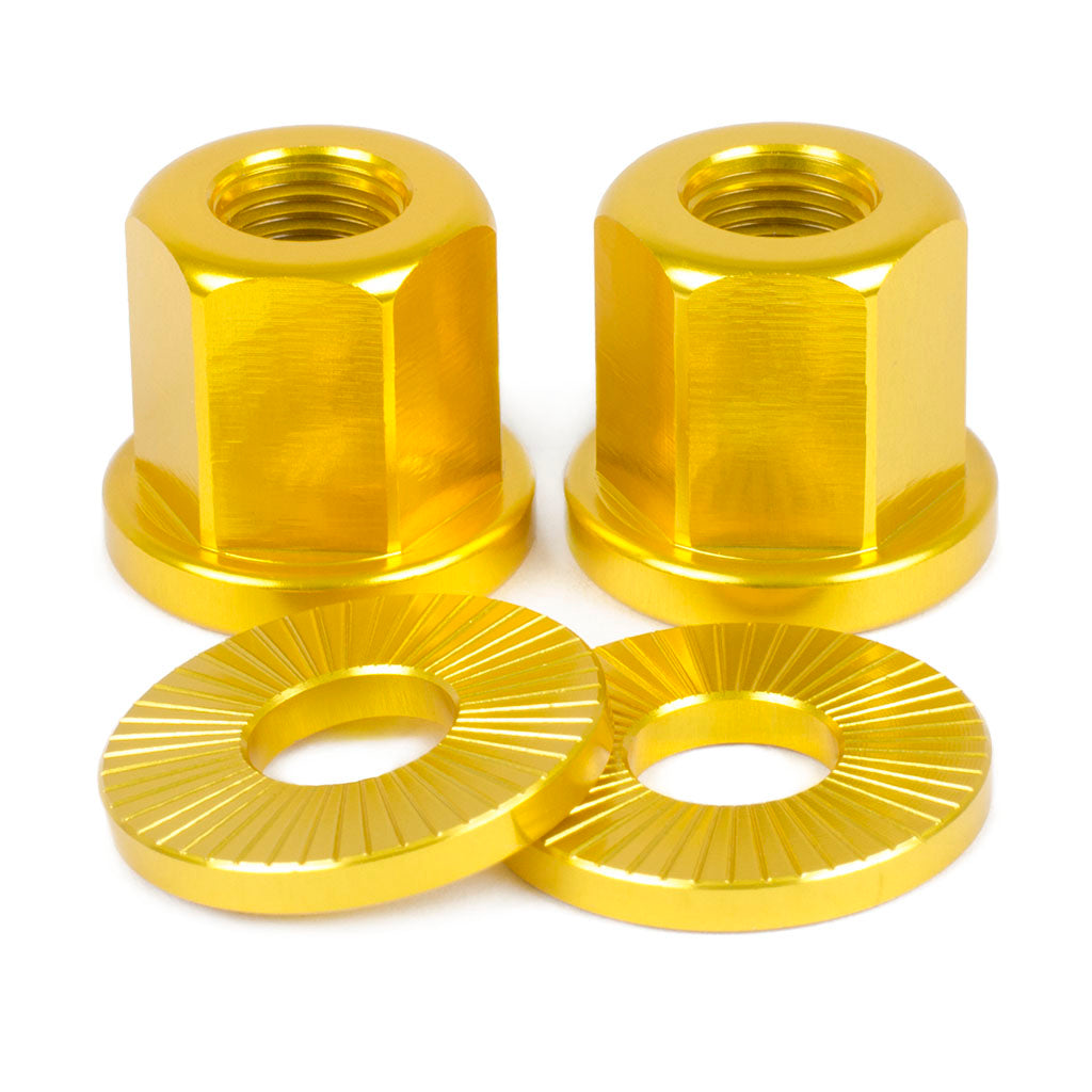 SHADOW Featherweight Alloy Nuts 3/8" (Gold) - Sparkys Brands Sparkys Brands  Components, Nuts and Bolts, The Shadow Conspiracy bmx pro quality freestyle bicycle