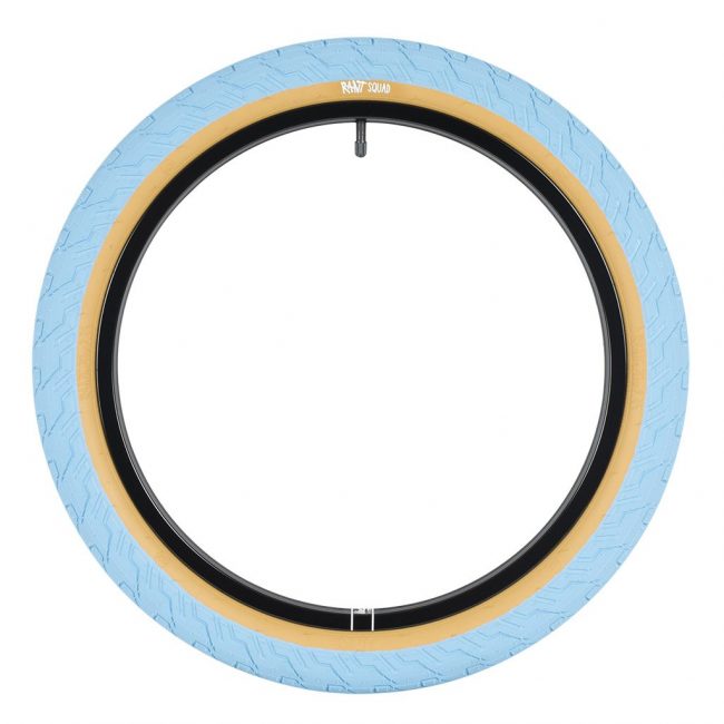 RANT Squad Tire (Sky Blue w/ Tan Wall) - Sparkys Brands Sparkys Brands  Components, Rant Bmx, Tires, Tires and Tubes bmx pro quality freestyle bicycle