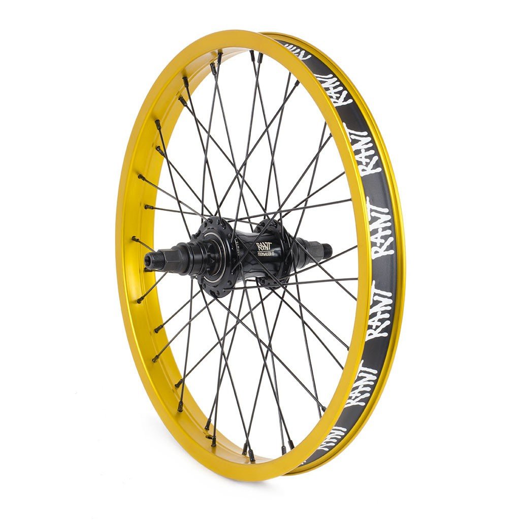 RANT 18" Moonwalker II Rear Freecoaster Wheel (Matte Gold) - Sparkys Brands Sparkys Brands  18", Complete Wheel, Freecoaster Rear Wheel, Rant Bmx, Rant Complete Wheels, Wheels and Wheel Parts, Youth bmx pro quality freestyle bicycle