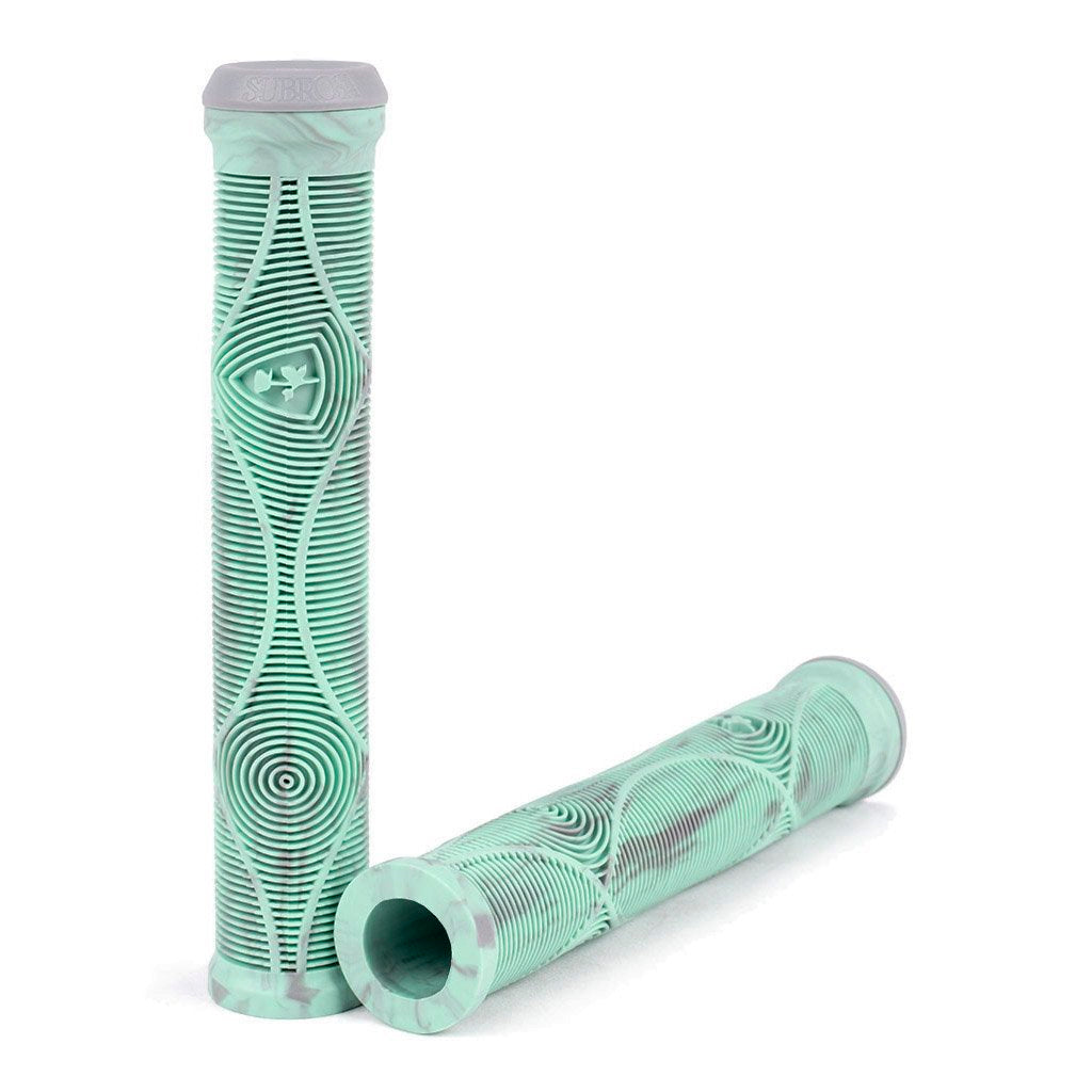 Subrosa Genetic Flangeless Grips DCR (Teal Drip) - Sparkys Brands Sparkys Brands  Components, Grips, Grips and Bar Ends, Subrosa Brand bmx pro quality freestyle bicycle
